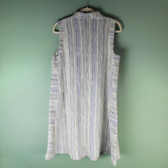 ME+EM Womens Blue Jacquard Swing Dress Size 12 Pockets High Neck Quiet Luxury - Picture 2 of 8